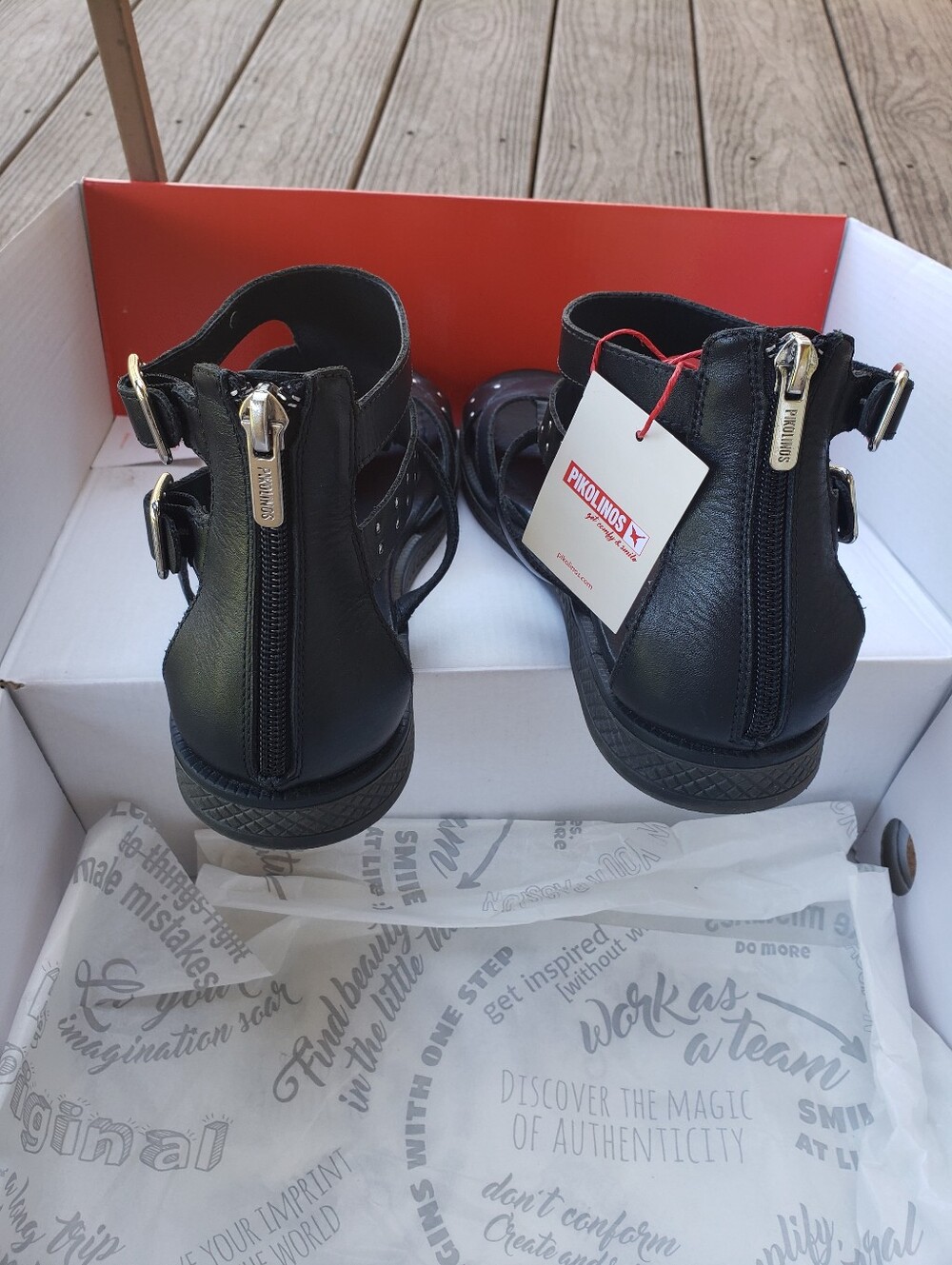 NEW /~10US/ PIKOLINOS Black Leather Silver Studded Sandals with Back Zip+Buckles - Picture 9 of 11